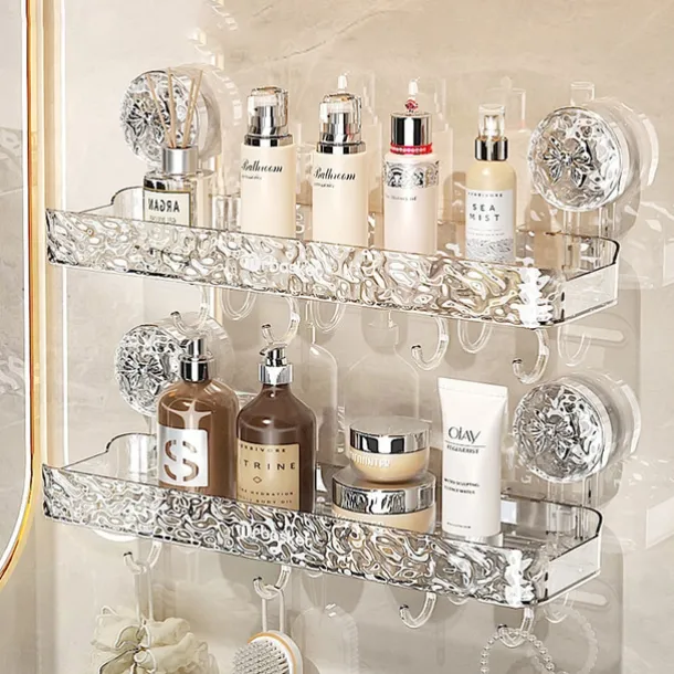 Light luxury Style Punch-Free Storage Rack,Shower Organizer Suction, Suction Cup Shelf, Shower Dispenser Soap Organizer, No-Drilling Shower Caddy - Suction Corner Shower Organizer