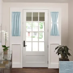 Linen French Door Curtains Privacy Light Reducing Door Curtain with Tieback Rod Pocket Curtain 1 Panel for Glass Door Feature Open Weave Textured