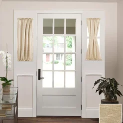 Linen French Door Curtains Privacy Light Reducing Door Curtain with Tieback Rod Pocket Curtain 1 Panel for Glass Door Feature Open Weave Textured