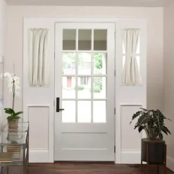 Linen French Door Curtains Privacy Light Reducing Door Curtain with Tieback Rod Pocket Curtain 1 Panel for Glass Door Feature Open Weave Textured
