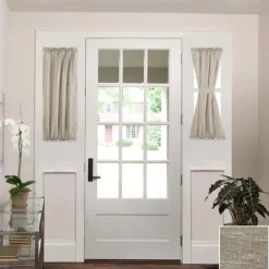 Linen French Door Curtains Privacy Light Reducing Door Curtain with Tieback Rod Pocket Curtain 1 Panel for Glass Door Feature Open Weave Textured