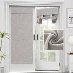Linen Window Cover French Glass Door Curtain Blackout Tie Up Roman Shades Self Stick Thermal Insulated Tricia Light Block Room Darkening Privacy Blinds, 1 Panel