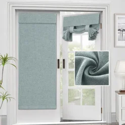 Linen Window Cover French Glass Door Curtain Blackout Tie Up Roman Shades Self Stick Thermal Insulated Tricia Light Block Room Darkening Privacy Blinds, 1 Panel