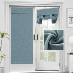 Linen Window Cover French Glass Door Curtain Blackout Tie Up Roman Shades Self Stick Thermal Insulated Tricia Light Block Room Darkening Privacy Blinds, 1 Panel