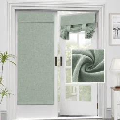 Linen Window Cover French Glass Door Curtain Blackout Tie Up Roman Shades Self Stick Thermal Insulated Tricia Light Block Room Darkening Privacy Blinds, 1 Panel