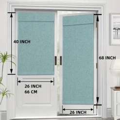 Linen Window Cover French Glass Door Curtain Blackout Tie Up Roman Shades Self Stick Thermal Insulated Tricia Light Block Room Darkening Privacy Blinds, 1 Panel