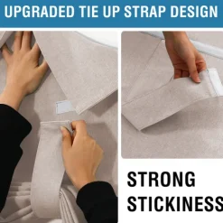 Linen Window Cover French Glass Door Curtain Blackout Tie Up Roman Shades Self Stick Thermal Insulated Tricia Light Block Room Darkening Privacy Blinds, 1 Panel