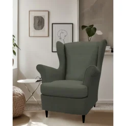 Linen Wingback Chair Cover with Armrest Cover Machine Washable Dryable STANDcover LITB PRIME cover
