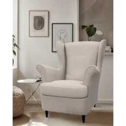 Linen Wingback Chair Cover with Armrest Cover Machine Washable Dryable STANDcover LITB PRIME cover