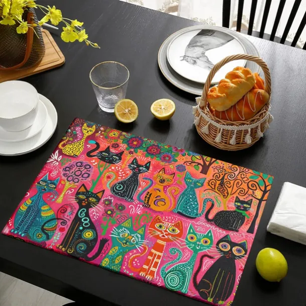 Linens Dining Table Placemats Doodle Art Cat Series Waterproof Oil Proof and Insulated Household Dining Table Mats Heat Resistant Waterproof Oil Proof and Insulated Household Dining Table Mats for Kitchen Coffee Center Table Side Party 1PC