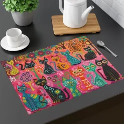 Linens Dining Table Placemats Doodle Art Cat Series Waterproof Oil Proof and Insulated Household Dining Table Mats Heat Resistant Waterproof Oil Proof and Insulated Household Dining Table Mats for Kitchen Coffee Center Table Side Party 1PC