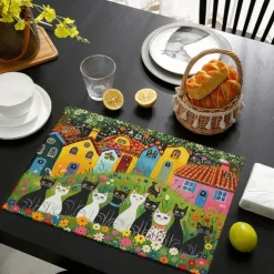 Linens Dining Table Placemats Doodle Art Cat Series Waterproof Oil Proof and Insulated Household Dining Table Mats Heat Resistant Waterproof Oil Proof and Insulated Household Dining Table Mats for Kitchen Coffee Center Table Side Party 1PC