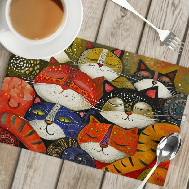 Linens Dining Table Placemats Doodle Art Cat Series Waterproof Oil Proof and Insulated Household Dining Table Mats Heat Resistant Waterproof Oil Proof and Insulated Household Dining Table Mats for Kitchen Coffee Center Table Side Party 1PC