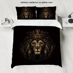 Lion Duvet Cover Set - Includes Duvet Cover and Pillowcases - Majestic Lion Design - Soft and Comfortable Fabric - Perfect for Adding a Bold and Regal Touch to Your Bedroom Decor