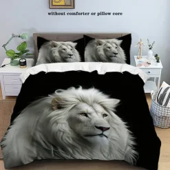 Lion Duvet Cover Set - Includes Duvet Cover and Pillowcases - Majestic Lion Design - Soft and Comfortable Fabric - Perfect for Adding a Bold and Regal Touch to Your Bedroom Decor