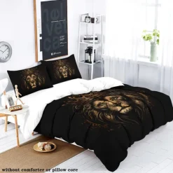 Lion Duvet Cover Set - Includes Duvet Cover and Pillowcases - Majestic Lion Design - Soft and Comfortable Fabric - Perfect for Adding a Bold and Regal Touch to Your Bedroom Decor