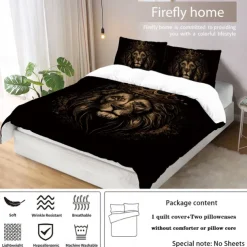 Lion Duvet Cover Set - Includes Duvet Cover and Pillowcases - Majestic Lion Design - Soft and Comfortable Fabric - Perfect for Adding a Bold and Regal Touch to Your Bedroom Decor