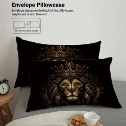 Lion Duvet Cover Set - Includes Duvet Cover and Pillowcases - Majestic Lion Design - Soft and Comfortable Fabric - Perfect for Adding a Bold and Regal Touch to Your Bedroom Decor