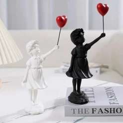 Little Girl Statue With Balloon - Modern Art Sculpture For Home Decor, Resin Figure Sculpture Crafts Ornaments, Living Room TV Cabinet Bookshelf Collectible Decor, Home Decor,Christmas Gift