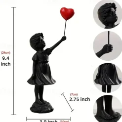 Little Girl Statue With Balloon - Modern Art Sculpture For Home Decor, Resin Figure Sculpture Crafts Ornaments, Living Room TV Cabinet Bookshelf Collectible Decor, Home Decor,Christmas Gift