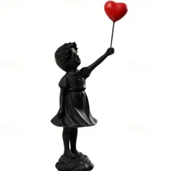 Little Girl Statue With Balloon - Modern Art Sculpture For Home Decor, Resin Figure Sculpture Crafts Ornaments, Living Room TV Cabinet Bookshelf Collectible Decor, Home Decor,Christmas Gift