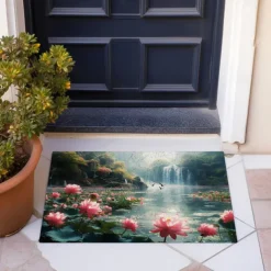 Lotus Pound Doormat Non-Slip Oil Proof Rug Indoor Outdoor Mat Bedroom Decor Bathroom Mat Entrance Rug Door Mat