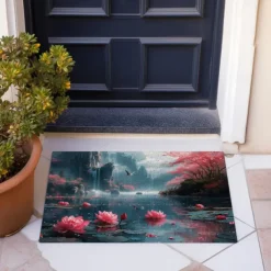 Lotus Pound Doormat Non-Slip Oil Proof Rug Indoor Outdoor Mat Bedroom Decor Bathroom Mat Entrance Rug Door Mat