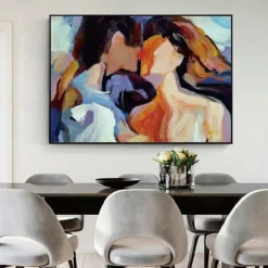 Lovers Oil painting handmade Hugging Couple lovers oil painting - Hand Painted Impressionist Paris Lovers Oil Painting On Canvas Palette Knife Art oil paintings best gift for living room artwork