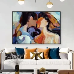 Lovers Oil painting handmade Hugging Couple lovers oil painting - Hand Painted Impressionist Paris Lovers Oil Painting On Canvas Palette Knife Art oil paintings best gift for living room artwork