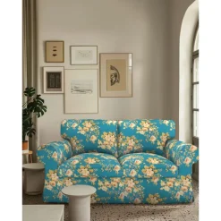 Loveseat 2 Seat Sofa Cover Floral Slipcover Tailored Fit 100% Cotton Soft and Durable Machine Washable for Easy Care LITB PRIME cover Ektcover
