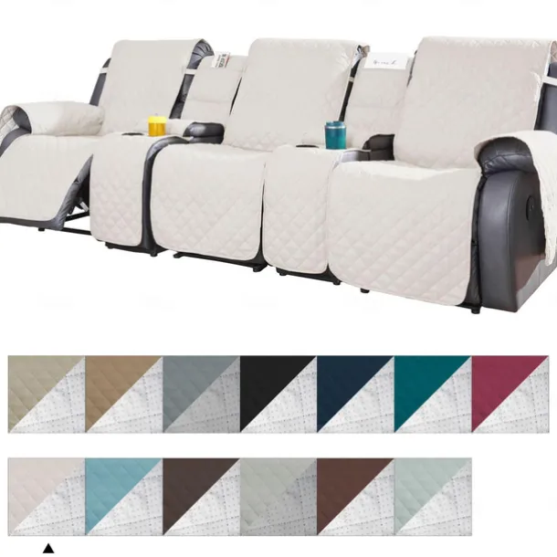 Loveseat 3 Seater Recliner Covers with Console, Burgundy Sofa Cover Couch Towel Mat for 2 or 3 Seater Recliner, Non-Slip Reclining Slipcover for Pet with Elastic Straps