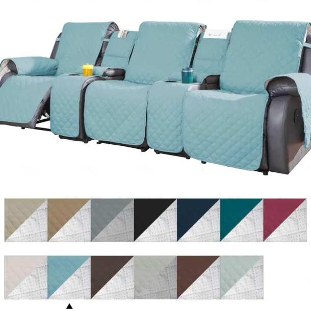 Loveseat 3 Seater Recliner Covers with Console, Burgundy Sofa Cover Couch Towel Mat for 2 or 3 Seater Recliner, Non-Slip Reclining Slipcover for Pet with Elastic Straps