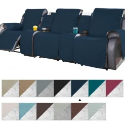 Loveseat 3 Seater Recliner Covers with Console, Burgundy Sofa Cover Couch Towel Mat for 2 or 3 Seater Recliner, Non-Slip Reclining Slipcover for Pet with Elastic Straps