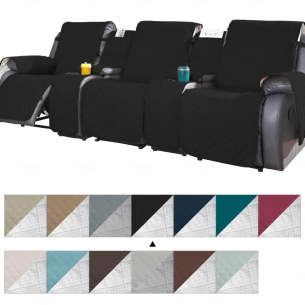 Loveseat 3 Seater Recliner Covers with Console, Burgundy Sofa Cover Couch Towel Mat for 2 or 3 Seater Recliner, Non-Slip Reclining Slipcover for Pet with Elastic Straps