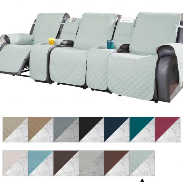 Loveseat 3 Seater Recliner Covers with Console, Burgundy Sofa Cover Couch Towel Mat for 2 or 3 Seater Recliner, Non-Slip Reclining Slipcover for Pet with Elastic Straps