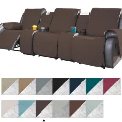 Loveseat 3 Seater Recliner Covers with Console, Burgundy Sofa Cover Couch Towel Mat for 2 or 3 Seater Recliner, Non-Slip Reclining Slipcover for Pet with Elastic Straps