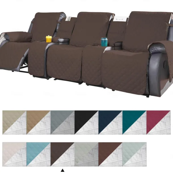 Loveseat 3 Seater Recliner Covers with Console, Burgundy Sofa Cover Couch Towel Mat for 2 or 3 Seater Recliner, Non-Slip Reclining Slipcover for Pet with Elastic Straps