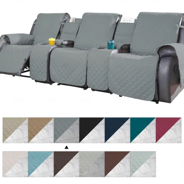 Loveseat 3 Seater Recliner Covers with Console, Burgundy Sofa Cover Couch Towel Mat for 2 or 3 Seater Recliner, Non-Slip Reclining Slipcover for Pet with Elastic Straps