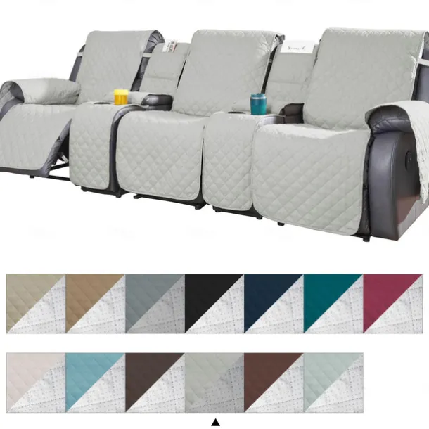 Loveseat 3 Seater Recliner Covers with Console, Burgundy Sofa Cover Couch Towel Mat for 2 or 3 Seater Recliner, Non-Slip Reclining Slipcover for Pet with Elastic Straps