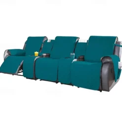 Loveseat 3 Seater Recliner Covers with Console, Burgundy Sofa Cover Couch Towel Mat for 2 or 3 Seater Recliner, Non-Slip Reclining Slipcover for Pet with Elastic Straps