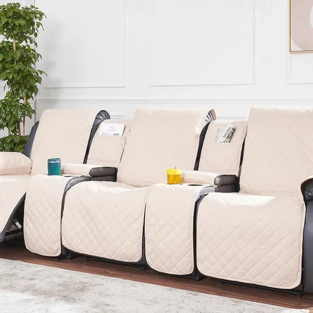 Loveseat 3 Seater Recliner Covers with Console, Burgundy Sofa Cover Couch Towel Mat for 2 or 3 Seater Recliner, Non-Slip Reclining Slipcover for Pet with Elastic Straps