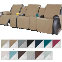 Loveseat 3 Seater Recliner Covers with Console, Burgundy Sofa Cover Couch Towel Mat for 2 or 3 Seater Recliner, Non-Slip Reclining Slipcover for Pet with Elastic Straps