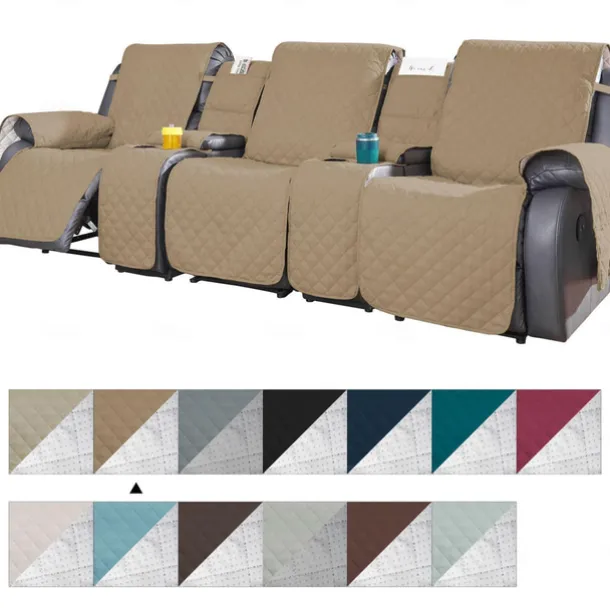 Loveseat 3 Seater Recliner Covers with Console, Burgundy Sofa Cover Couch Towel Mat for 2 or 3 Seater Recliner, Non-Slip Reclining Slipcover for Pet with Elastic Straps