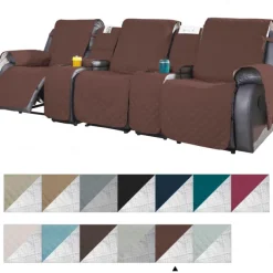 Loveseat 3 Seater Recliner Covers with Console, Burgundy Sofa Cover Couch Towel Mat for 2 or 3 Seater Recliner, Non-Slip Reclining Slipcover for Pet with Elastic Straps