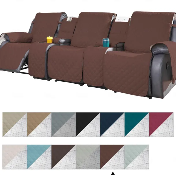 Loveseat 3 Seater Recliner Covers with Console, Burgundy Sofa Cover Couch Towel Mat for 2 or 3 Seater Recliner, Non-Slip Reclining Slipcover for Pet with Elastic Straps