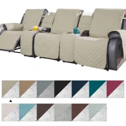 Loveseat 3 Seater Recliner Covers with Console, Burgundy Sofa Cover Couch Towel Mat for 2 or 3 Seater Recliner, Non-Slip Reclining Slipcover for Pet with Elastic Straps