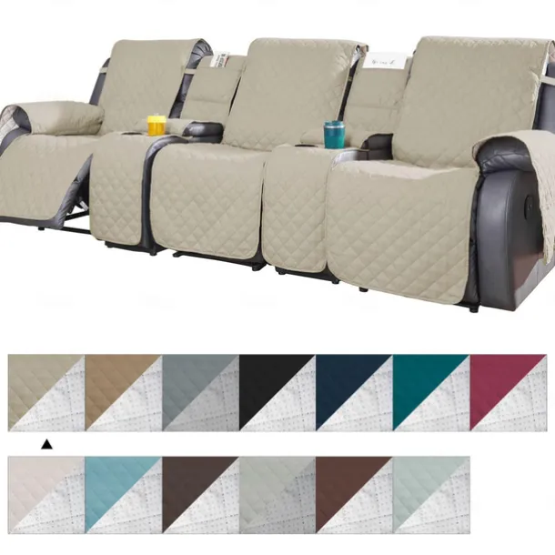 Loveseat 3 Seater Recliner Covers with Console, Burgundy Sofa Cover Couch Towel Mat for 2 or 3 Seater Recliner, Non-Slip Reclining Slipcover for Pet with Elastic Straps