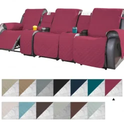 Loveseat 3 Seater Recliner Covers with Console, Burgundy Sofa Cover Couch Towel Mat for 2 or 3 Seater Recliner, Non-Slip Reclining Slipcover for Pet with Elastic Straps