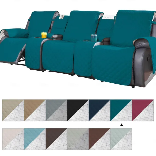 Loveseat 3 Seater Recliner Covers with Console, Burgundy Sofa Cover Couch Towel Mat for 2 or 3 Seater Recliner, Non-Slip Reclining Slipcover for Pet with Elastic Straps