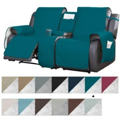 Loveseat Reclining Couch Covers with Console, Non-Slip Pet Cover for Dual Loveseat Recliner with Elastic Straps, Split Reclining Loveseat Cover Recliner Furniture Protector